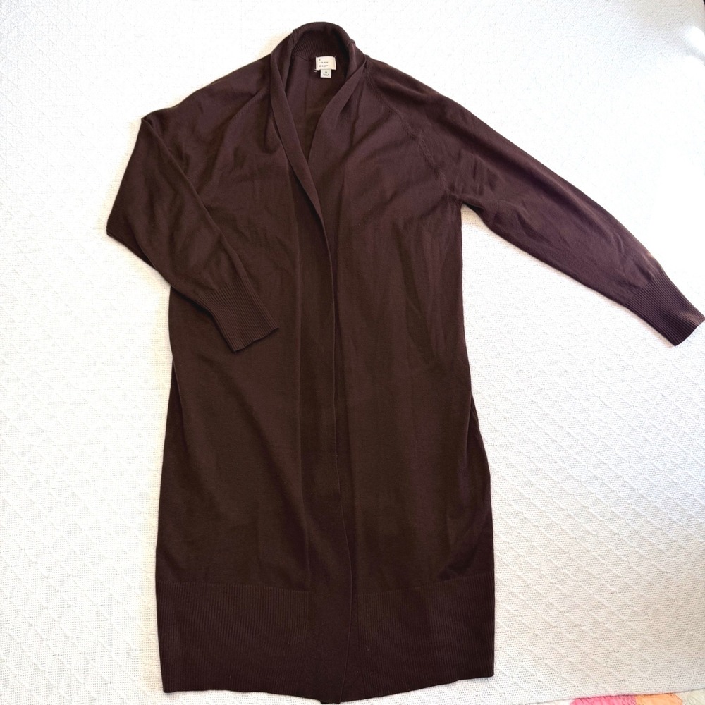 A New Day Brown Open Front Longline Duster Cardigan Sweater Size M